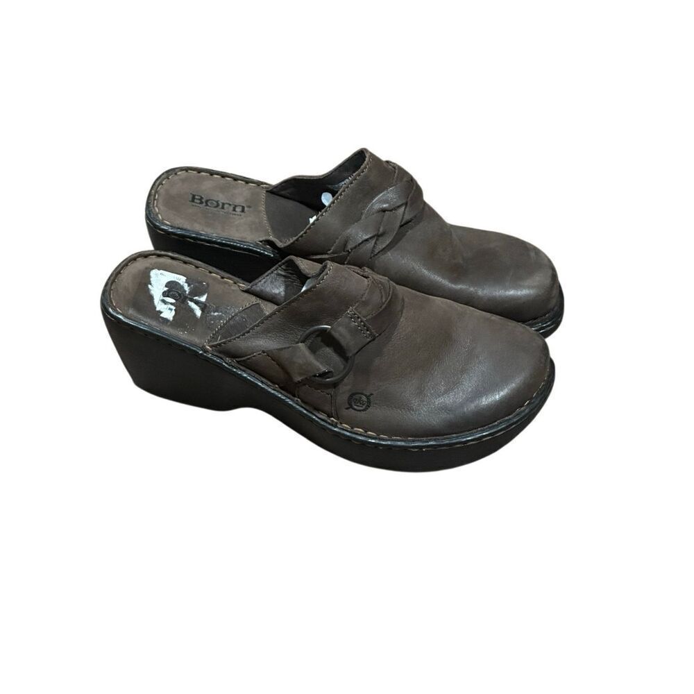 Born brown clog mules wedge leather 8 39